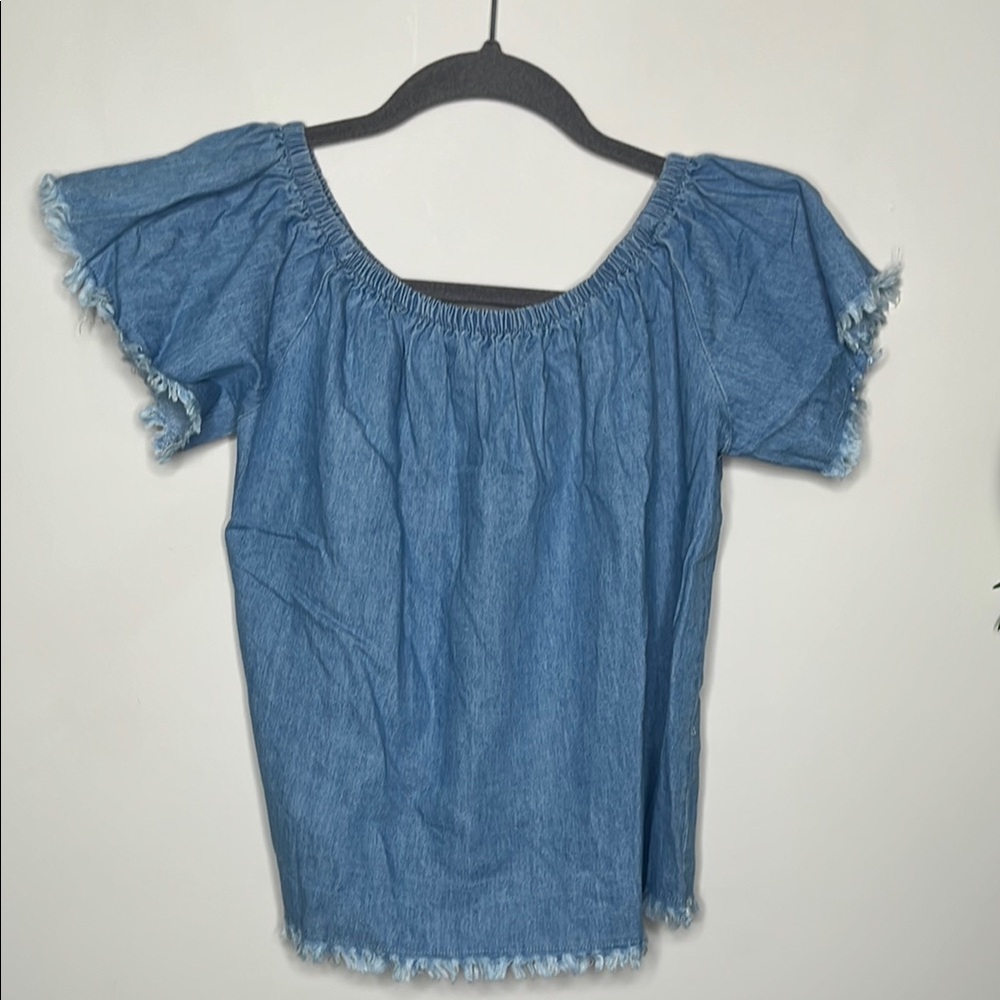 Razzle Dazzle Blue Denim Off-Shoulder Top